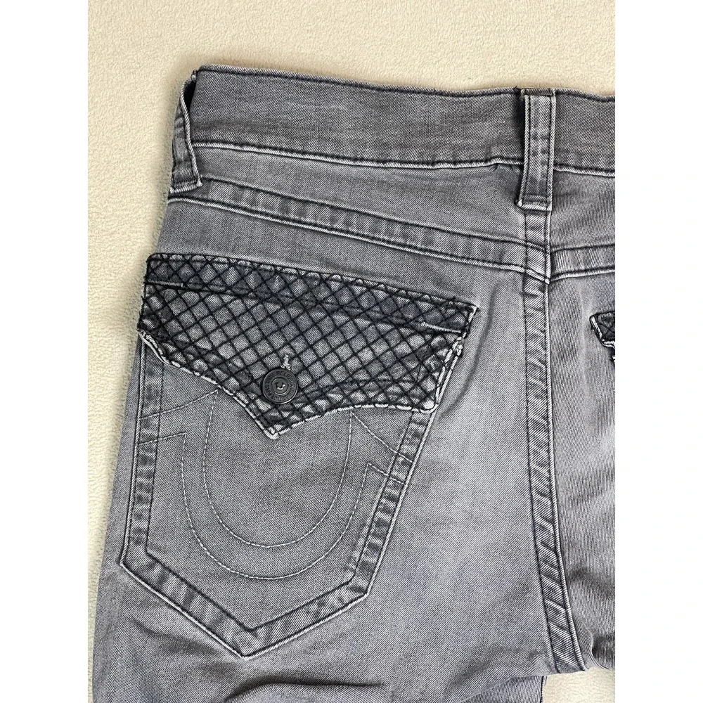 True Religion Jeans Mens 31 Straight Flap Gray Quilted Pockets EUC